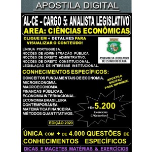 Apostila Assembléia Legislativa CE - Cargo 5: ANALISTA LEGISLATIVO - Área: CIÊNCIAS ECONÔMICAS - Teoria + 5.200 Exercícios - Concurso 2020