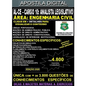 Apostila Assembléia Legislativa CE - Cargo 10: ANALISTA LEGISLATIVO - Área: ENGENHARIA CIVIL - Teoria + 4.800 Exercícios - Concurso 2020