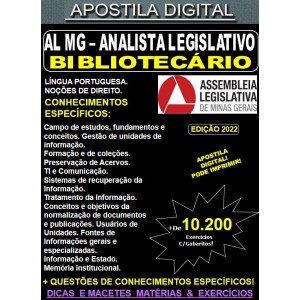Apostila AL-MG  Analista Legislativo - BIBLIOTECÁRIO  - Teoria + 10.200 Exercícios - Concurso 2022