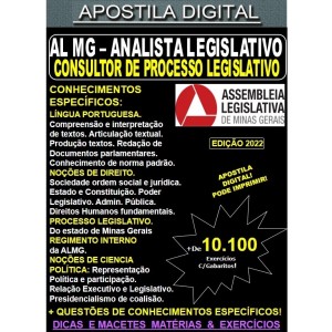 Apostila AL-MG Analista Legislativo - CONSULTOR de PROCESSO LEGISLATIVO  - Teoria + 10.100 Exercícios - Concurso 2022