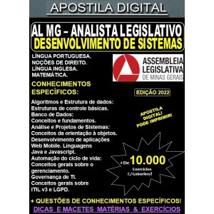 Apostila AL-MG Analista Legislativo - DESENVOLVIMENTO de SISTEMAS  - Teoria + 10.000 Exercícios - Concurso 2022