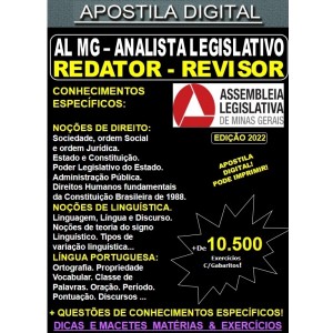 Apostila AL-MG Analista Legislativo - REDATOR-REVISOR - Teoria + 10.500 Exercícios - Concurso 2022