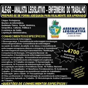Apostila ALE-GO - Analista Legislativo - ENFERMEIRO do TRABALHO - Teoria + 4.700 Exercícios - Concurso 2018