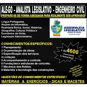 Apostila ALE-GO - Analista Legislativo - ENGENHEIRO CIVIL - Teoria + 4.600 Exercícios - Concurso 2018