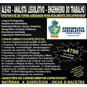 Apostila ALE-GO - Analista Legislativo - ENGENHEIRO do TRABALHO - Teoria + 4.700 Exercícios - Concurso 2018