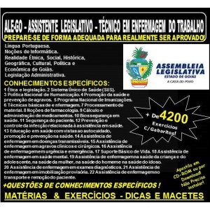 Apostila ALE-GO - Assistente Legislativo - TÉCNICO em ENFERMAGEM do TRABALHO - Teoria + 4.200 Exercícios - Concurso 2018