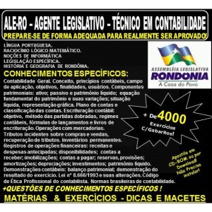  Apostila ALE-RO - AGENTE LEGISLATIVO - TÉCNICO em CONTABILIDADE - Teoria + 4.000 Exercícios - Concurso 2018