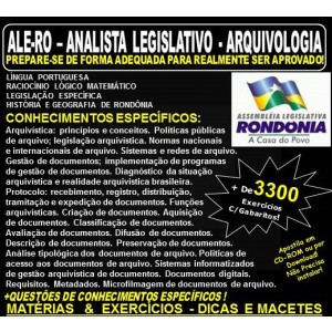 Apostila ALE-RO - ANALISTA LEGISLATIVO - ARQUIVOLOGIA - Teoria + 3.300 Exercícios - Concurso 2018