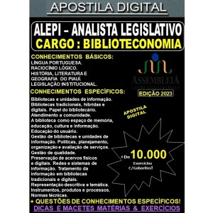 Apostila ALEPI - Analista Legislativo - BIBLIOTECONOMIA - Teoria + 10.000 Exercícios - Concurso 2023