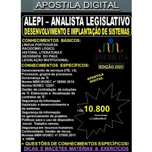 Apostila ALEPI - Analista Legislativo - DESENVOLVIMENTO e IMPLANTAÇÃO de SISTEMAS - Teoria + 10.800 Exercícios - Concurso 2023