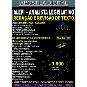 Apostila ALEPI - Analista Legislativo - REDAÇÃO e REVISÃO DE TEXTO - Teoria + 9.600 Exercícios - Concurso 2023