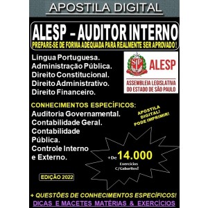 Apostila ALESP - AUDITOR INTERNO - Teoria + 14.000 exercícios - Concurso 2022