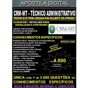 Apostila CRM MT - TÉCNICO ADMINISTRATIVO - Teoria + 4.000 Exercícios - Concurso 2020