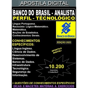 Apostila Banco do Brasil - BBTS ANALISTA - PERFIL TECNOLÓGICO - Teoria + 10.200 Exercícios - Concurso 2023