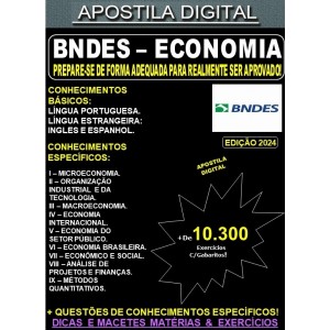 Apostila BNDES - ECONOMIA - Teoria + 10.300 Exercícios - Concurso 2023 (Novo Edital previsto para OUTUBRO 2024)