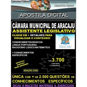 Apostila Câmara Municipal de Aracaju - ASSISTENTE LEGISLATIVO - Teoria + 3.700 exercícios - Concurso 2020
