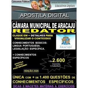 Apostila Câmara Municipal de Aracaju - REDATOR - Teoria + 2.600 exercícios - Concurso 2020