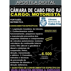 Apostila CÂMARA de CABO FRIO RJ - MOTORISTA - Teoria + 6.500 Exercícios - Concurso 2023-24