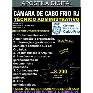 Apostila CÂMARA de CABO FRIO RJ - TÉCNICO ADMINISTRATIVO - Teoria + 8.200 Exercícios - Concurso 2023-24