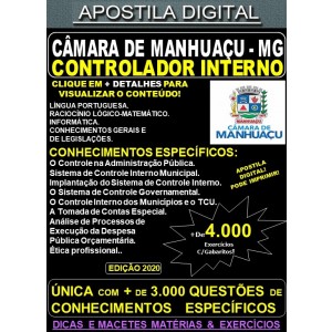 Apostila Câmara de Manhuaçu MG - CONTROLADOR INTERNO - Teoria + 4.000 Exercícios - Concurso 2020