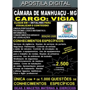 Apostila Câmara de Manhuaçu MG - VIGIA - Teoria + 2.500 Exercícios - Concurso 2020