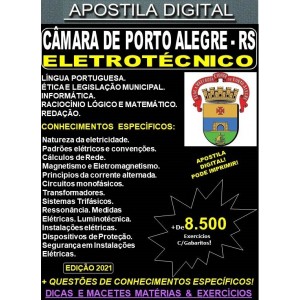 Apostila CÂMARA de PORTO ALEGRE  - ELETROTÉCNICO - Teoria +  8.500 Exercícios - Concurso 2022