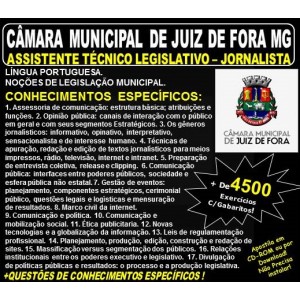 Apostila CÂMARA MUNICIPAL de JUIZ de FORA MG - ASSISTENTE TÉCNICO LEGISLATIVO - JORNALISTA - Teoria + 4.500 Exercícios - Concurso 2018