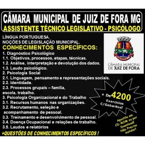 Apostila CÂMARA MUNICIPAL de JUIZ de FORA MG - ASSISTENTE TÉCNICO LEGISLATIVO - PSICÓLOGO - Teoria + 4.200 Exercícios - Concurso 2018