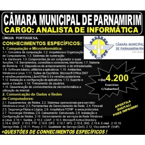 Apostila CÂMARA MUNICIPAL de PARNAMIRIM RN - Cargo: ANALISTA de INFORMÁTICA - Teoria + 4.200 Exercícios - Concurso 2019