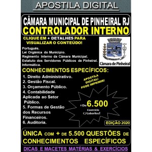 Apostila Câmara Municipal de Pinheiral RJ - CONTROLADOR INTERNO - Teoria + 6.500 Exercícios - Concurso 2020