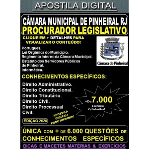 Apostila Câmara Municipal de Pinheiral RJ - PROCURADOR LEGISLATIVO - Teoria + 7.000 Exercícios - Concurso 2020