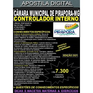 Apostila CÂMARA MUNICIPAL de PIRAPORA MG - CONTROLADOR INTERNO - Teoria +  7.300 Exercícios - Concurso 2021