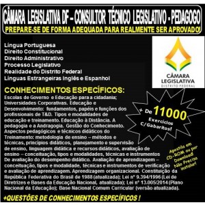 Apostila CAMARA LEGISLATIVA DF - CONSULTOR TÉCNICO LEGISLATIVO - PEDAGOGO - Teoria + 11.000 Exercícios - Concurso 2018