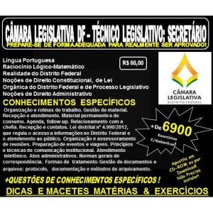 Apostila CAMARA LEGISLATIVA DF - TÉCNICO LEGISLATIVO - SECRETÁRIO - Teoria + 6.900 Exercícios - Concurso 2018