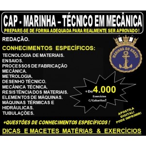Apostila CAP - MARINHA - TÉCNICO em MECÂNICA - Teoria + 4.000 Exercícios - Concurso 2020