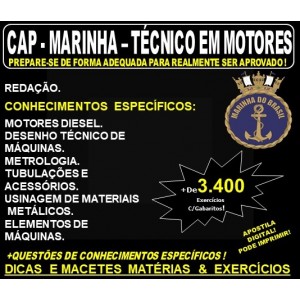 Apostila CAP - MARINHA - TÉCNICO EM MOTORES - Teoria + 3.400 Exercícios - Concurso 2020