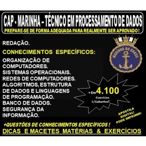 Apostila CAP - MARINHA - Técnico em PROCESSAMENTO de DADOS - Teoria + 4.100 Exercícios - Concurso 2020
