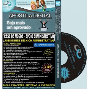 Apostila CASA DA MOEDA - Apoio Administrativo - Assistente Técnico Administrativo - Teoria + 3.800 Exercícios