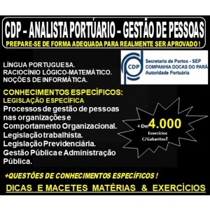Apostila CDP - ANALISTA PORTUÁRIO - GESTÃO de PESSOAS - Teoria + 4.000 Exercícios - Concurso 2019