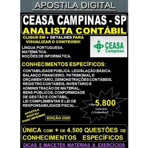 Apostila CEASA CAMPINAS SP - ANALISTA CONTÁBIL - Teoria + 5.800 Exercícios - Concurso 2020