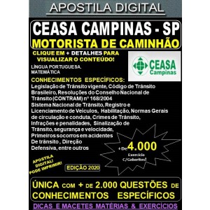 Apostila CEASA CAMPINAS SP - MOTORISTA de CAMINHÃO - Teoria + 4.000 Exercícios - Concurso 2020