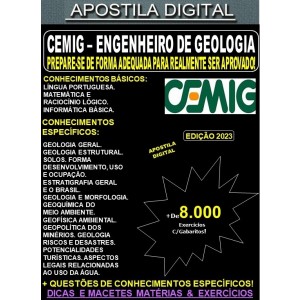 Apostila CEMIG - ENGENHEIRO GEOLOGIA - Teoria + 8.000 Exercícios - Concurso 2023