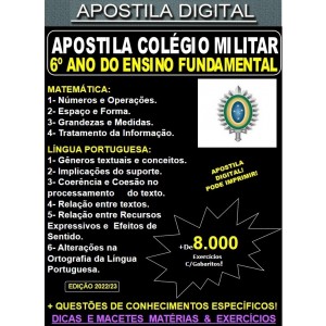 Apostila COLÉGIO MILITAR - 6º ANO DO ENSINO FUNDAMENTAL - Teoria + 8.000 Exercícios - Concurso 2022-23
