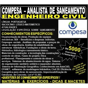 Apostila COMPESA ANALISTA de SANEAMENTO - ENGENHEIRO CIVIL - Teoria + 5.000 Exercícios - Concurso 2018