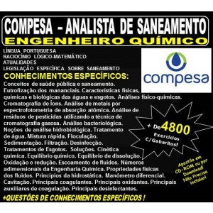 Apostila COMPESA ANALISTA de SANEAMENTO - ENGENHEIRO QUÍMICO - Teoria + 4.800 Exercícios - Concurso 2018