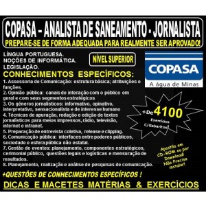 Apostila COPASA ANALISTA de SANEAMENTO - JORNALISTA - Teoria + 4.100 Exercícios - Concurso 2018