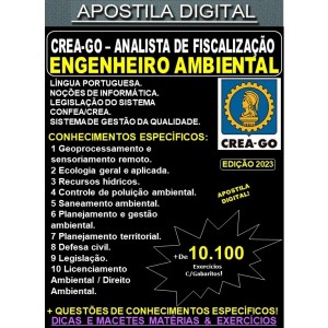 Apostila CREA GO - ANALISTA de FISCALIZAÇÃO - ENGENHEIRO AMBIENTAL - Teoria + 10.100 Exercícios - Concurso 2023