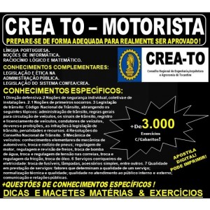Apostila CREA TO - MOTORISTA - Teoria + 3.000 Exercícios - Concurso 2019