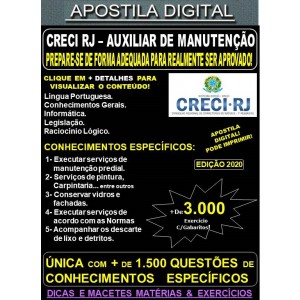 Apostila CRECI RJ - AUXILIAR de MANUTENÇÃO - Teoria + 3.000 Exercícios - Concurso 2020
