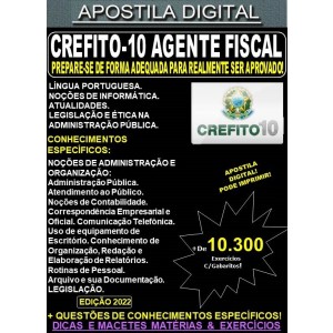 Apostila CREFITO 10 - AGENTE FISCAL  - Teoria + 10.300 Exercícios - Concurso 2022